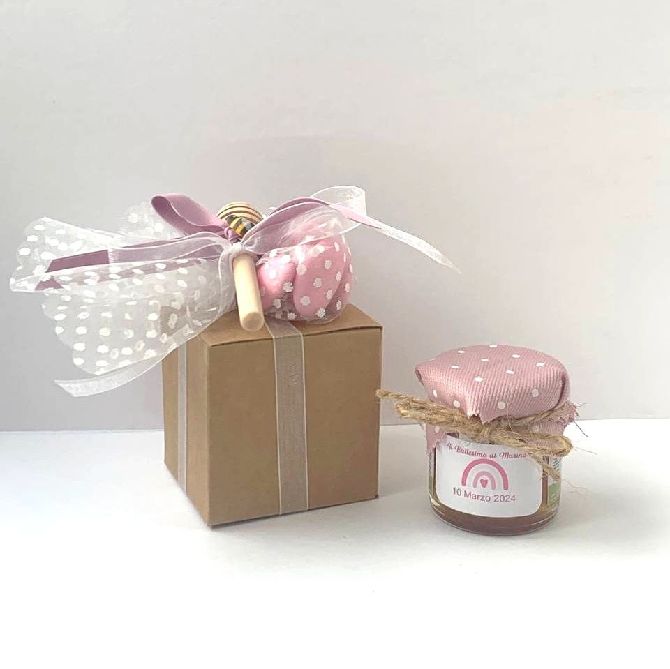 Baptism favor for girls, jar of artisanal wildflower honey 50 gr-140gr-250gr, customizable label