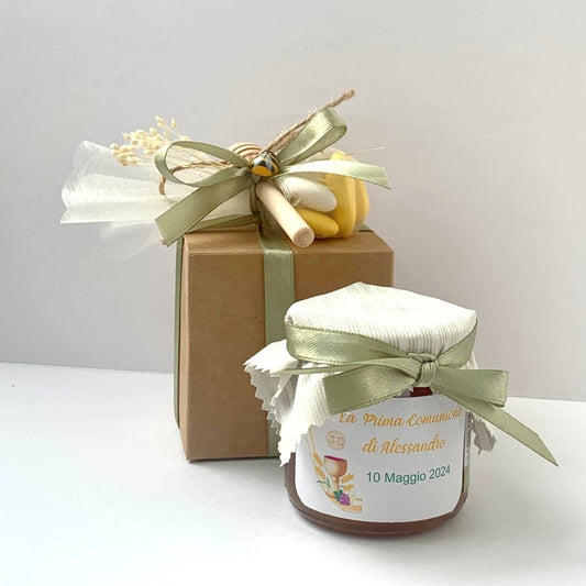 First Communion favor for children. Jar of artisanal wildflower honey 50 gr-140gr-250gr, customizable label