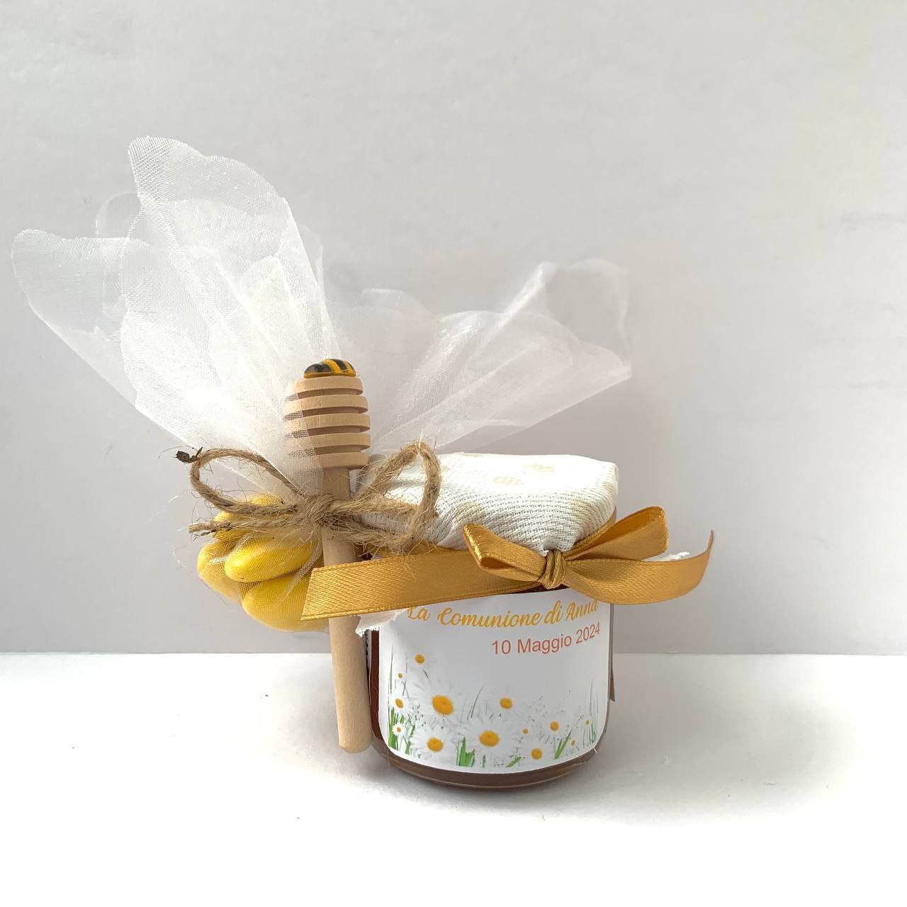 Bomboniera Prima Comunione Bambina Barattolino Miele millefiori artigianale 50 gr-140gr-250gr, etichetta personalizzabile