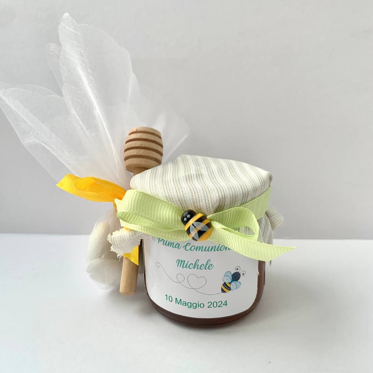 First Communion Favor for Children, Jar of Artisanal Wildflower Honey 50g-140g-250g, Customizable Label
