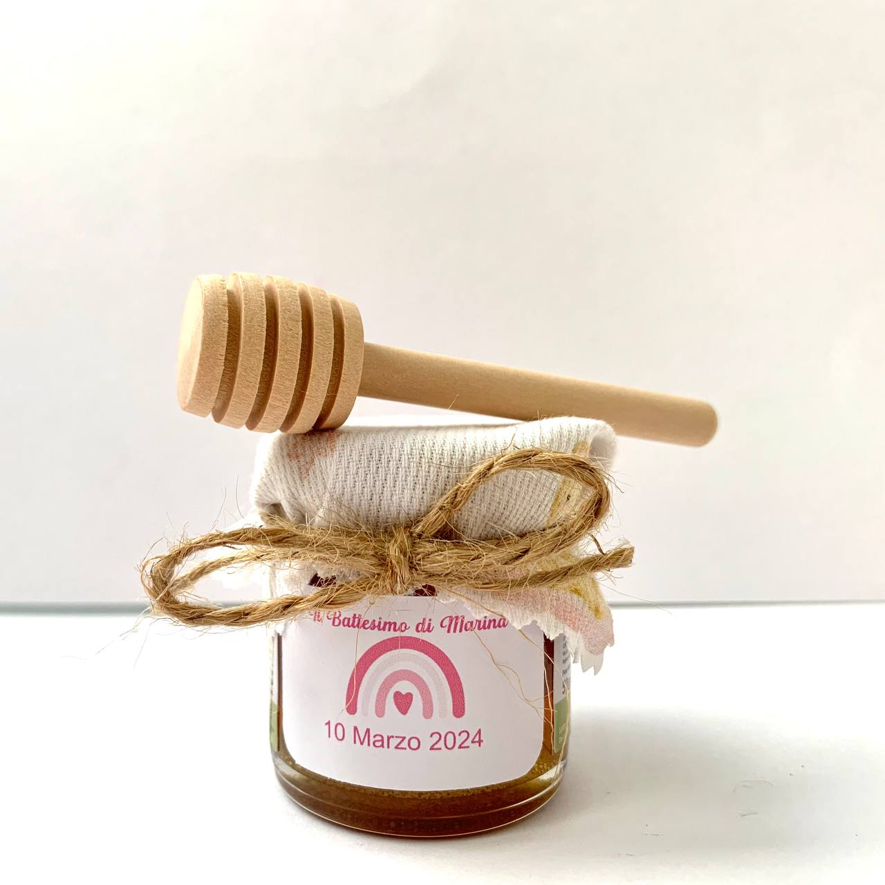 Baptism favor for girls, jar of artisanal wildflower honey 50 gr-140gr-250gr, customizable label