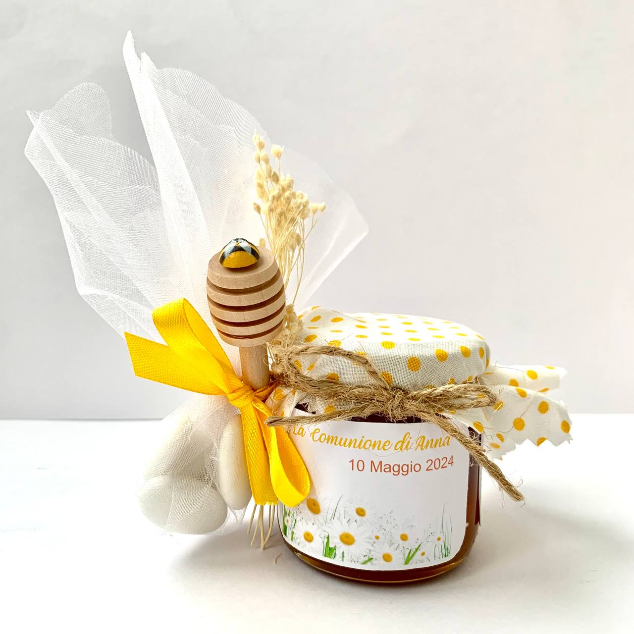 Bomboniera Prima Comunione Bambina Barattolino Miele millefiori artigianale 50 gr-140gr-250gr, etichetta personalizzabile