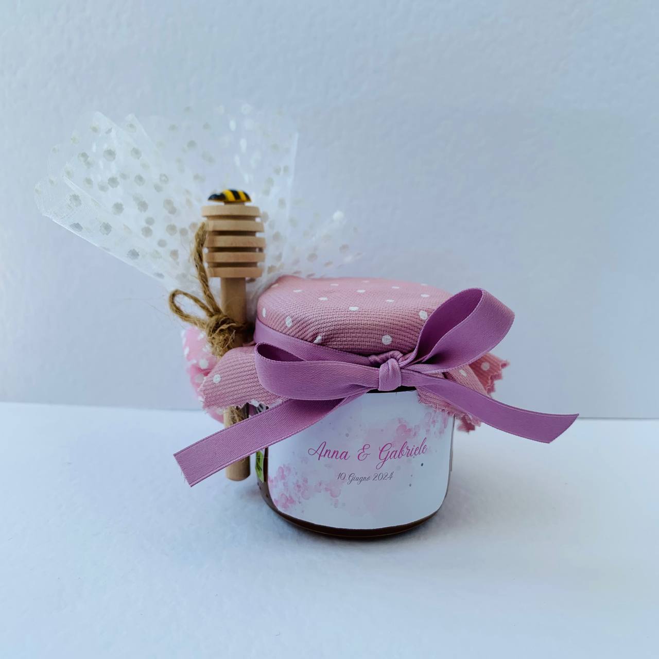 Bomboniera Matrimonio Barattolino Miele millefiori artigianale 50 gr-140gr, color rosa, fucsia, porpora,  etichetta personalizzabile