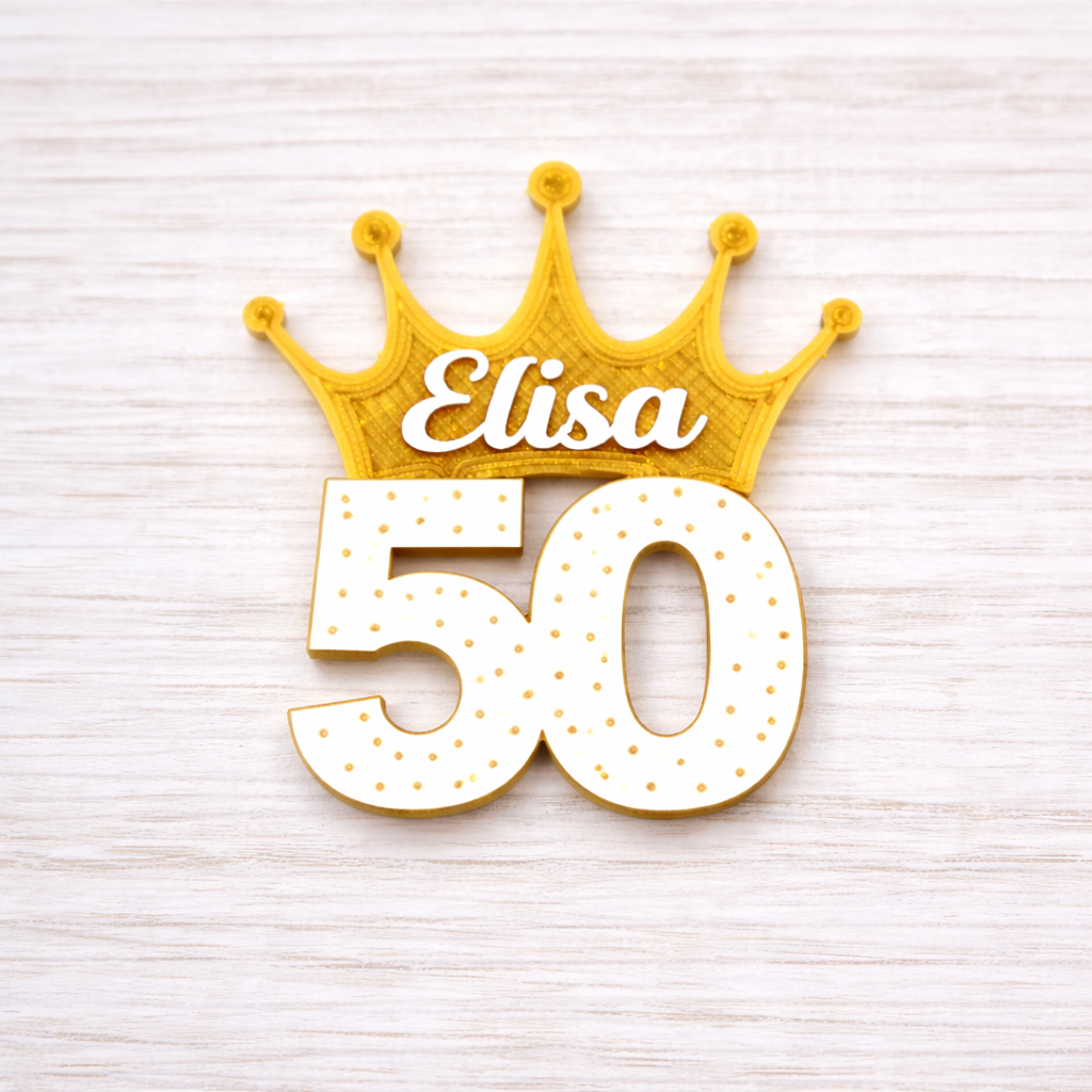 Bomboniera compleanno 50 anni calamita con corona e nome personalizzabile