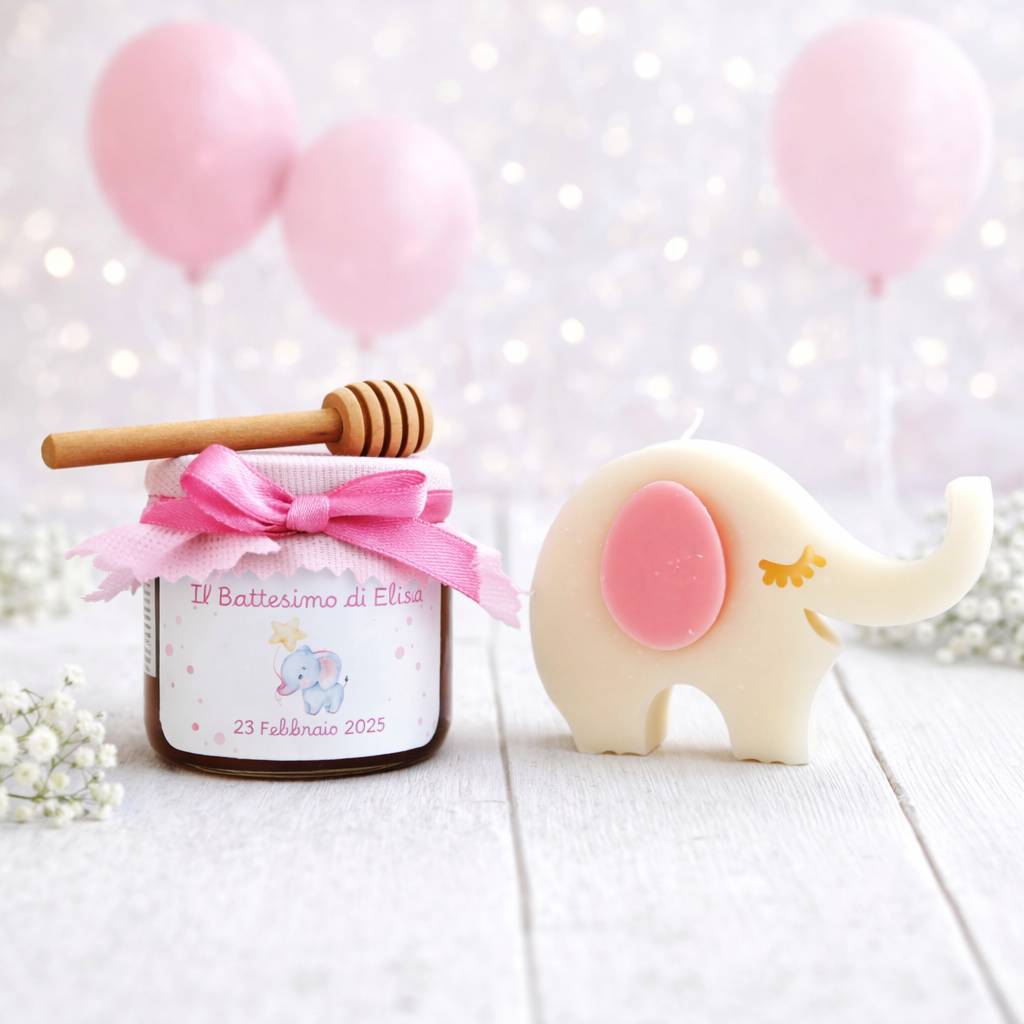 Bonbonnière de baptême dans un coffret thème Petit Prince avec miel 140g et bougie nuage parfumée ou dosettes brûlantes d'essence