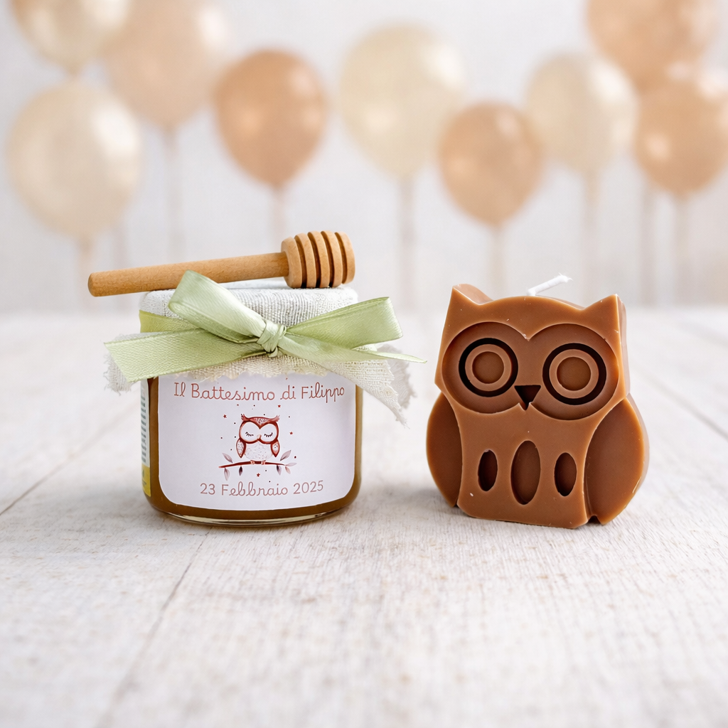 Bonbonnière de baptême dans un coffret thème Petit Prince avec miel 140g et bougie nuage parfumée ou dosettes brûlantes d'essence