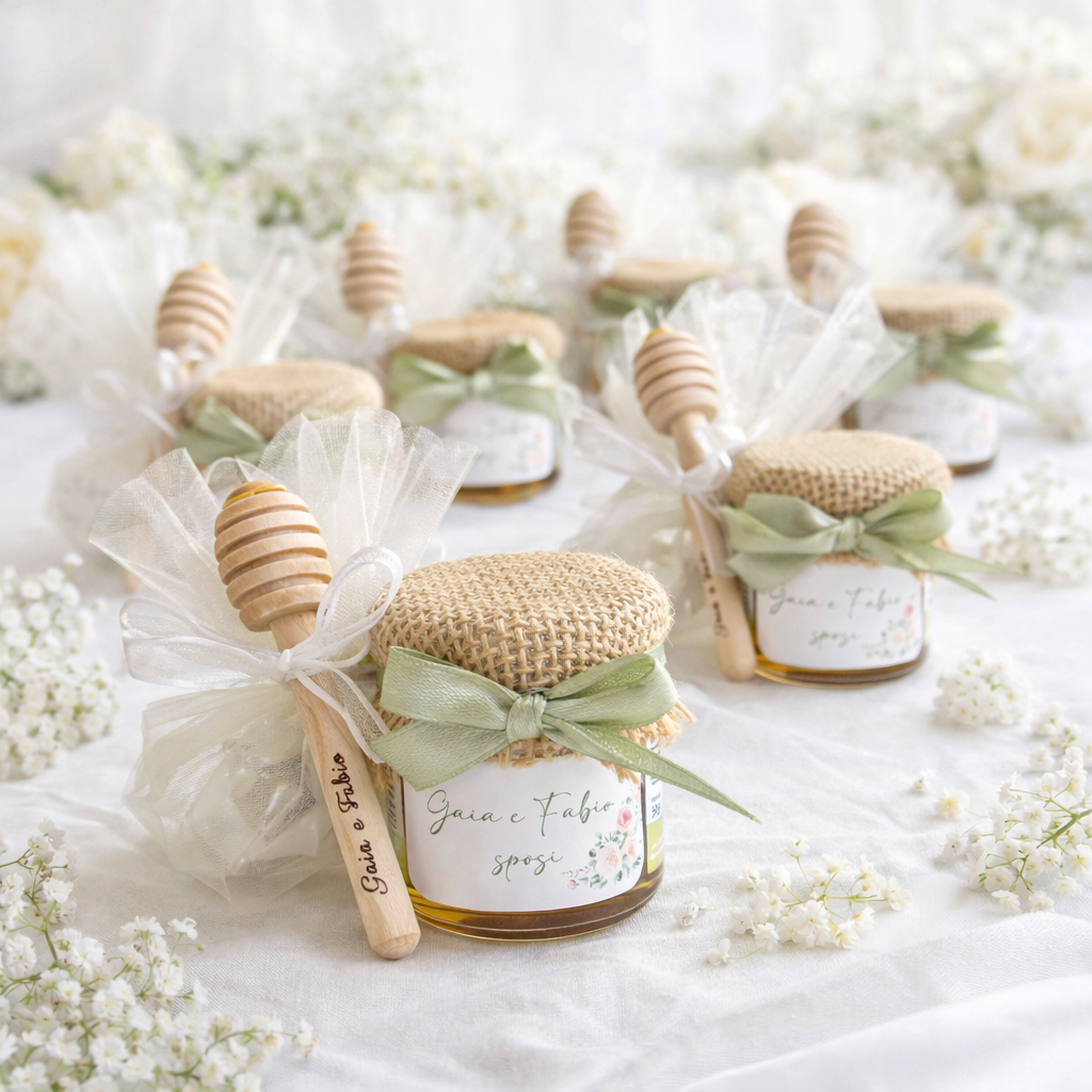Bomboniera Matrimonio Barattolino Miele millefiori artigianale 50 gr-140gr-250 gr personalizzabile