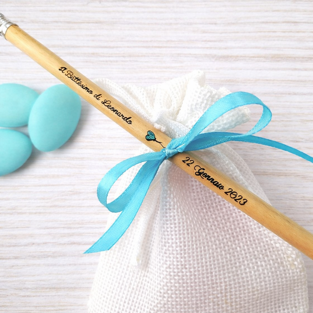 Bomboniera Nascita matita in legno naturale incisione personalizzata economica