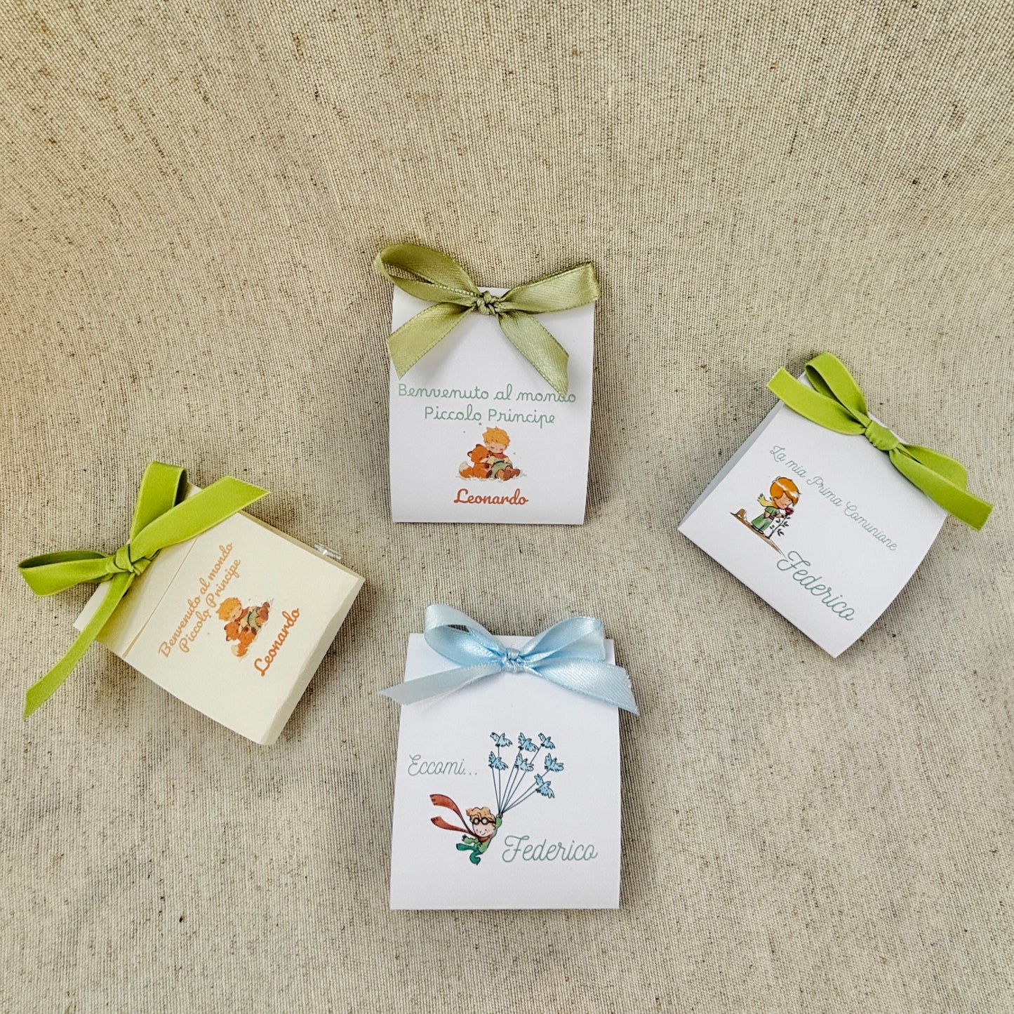 1 tulle sweets bag with customizable baby tag for birth and baptism, light blue sweets