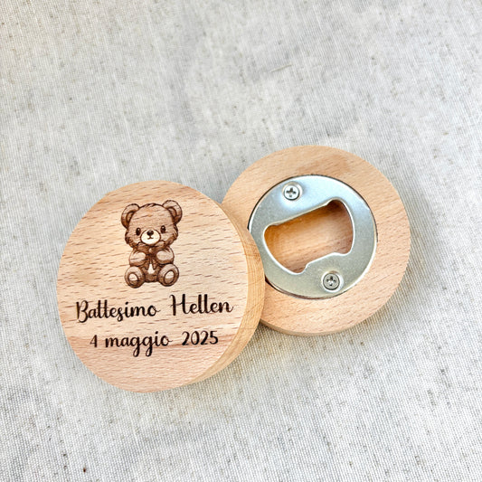 Baptism Favor Mini Bottle Opener in Beech Wood with Little Prince Theme