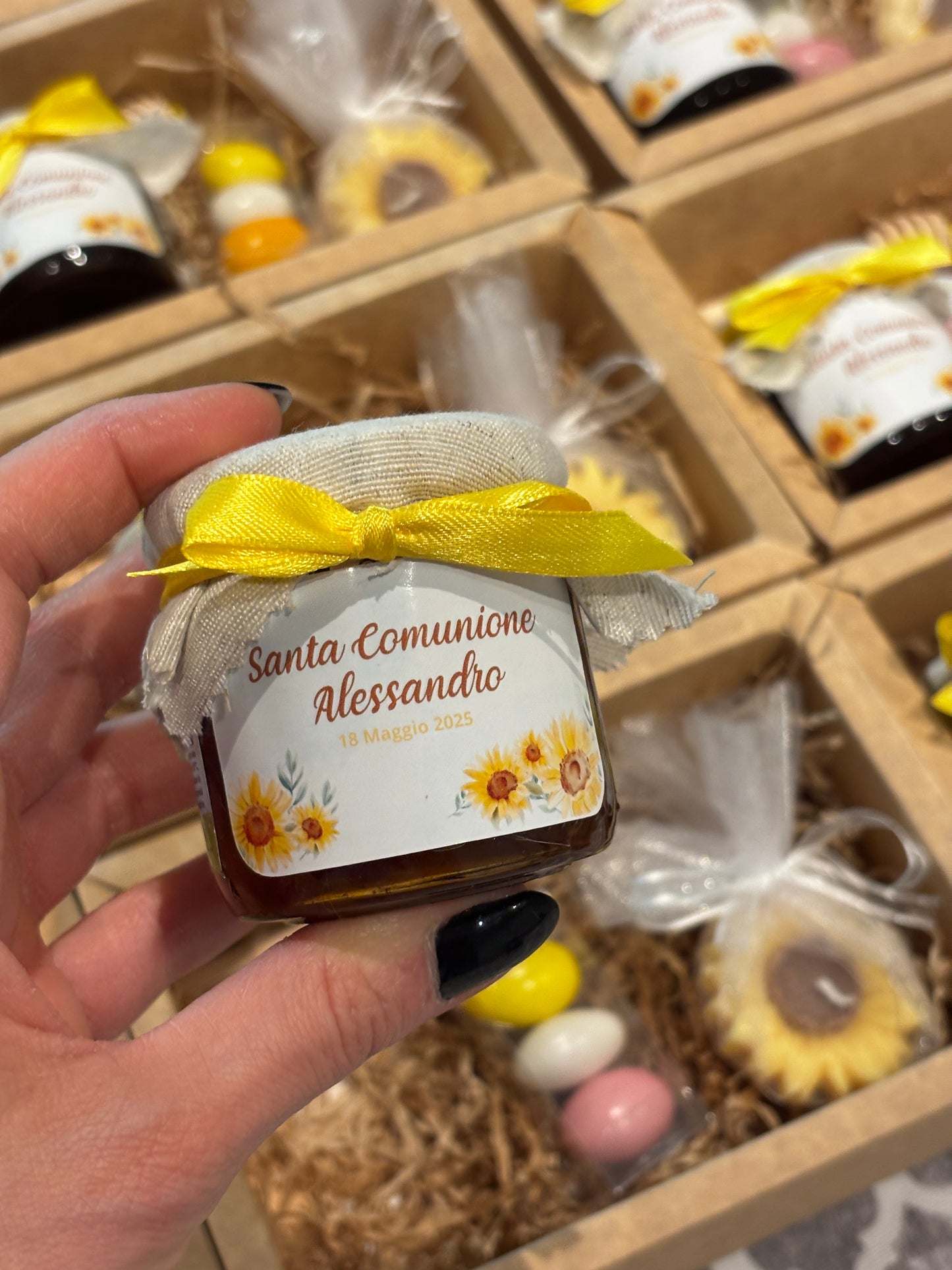 Coffret baptême avec 140g de miel et bougie parfumée nuage