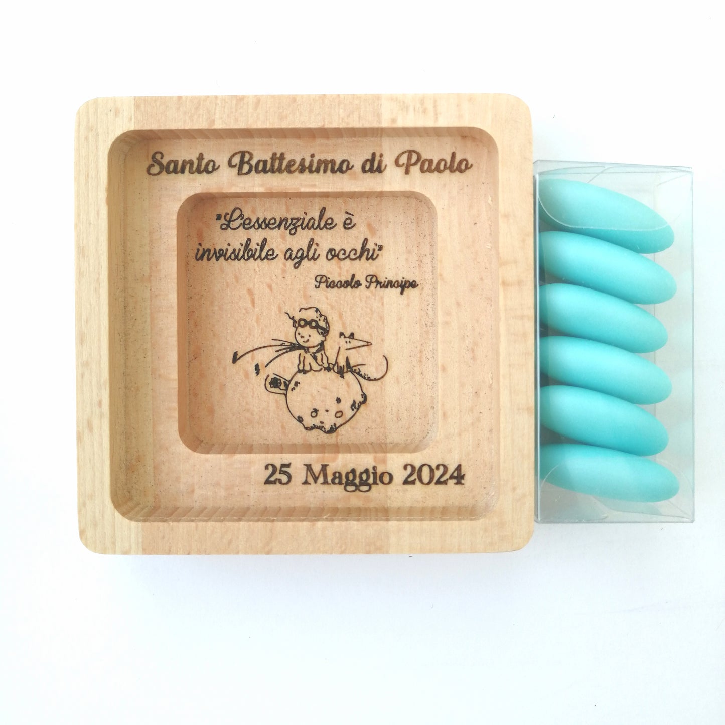 Bomboniera Battesimo Piccolo Principe, quadretto in legno di Faggio, incisione personalizzata