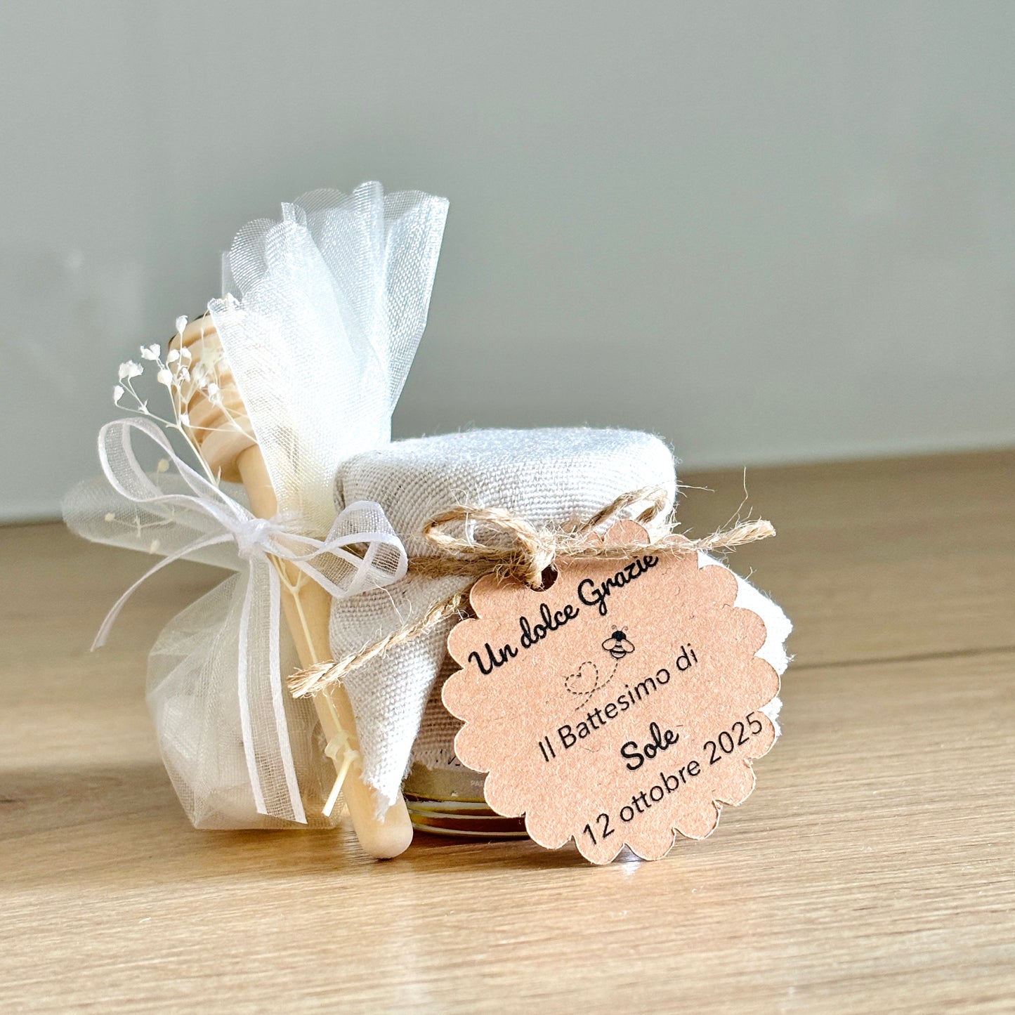 First Communion Favor for Girls, Jar of artisanal wildflower honey 50 gr-140gr-250 gr, customizable label