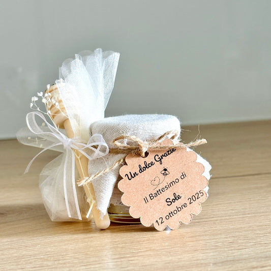 First Communion Favor for Girls, Jar of artisanal wildflower honey 50 gr-140gr-250 gr, customizable label