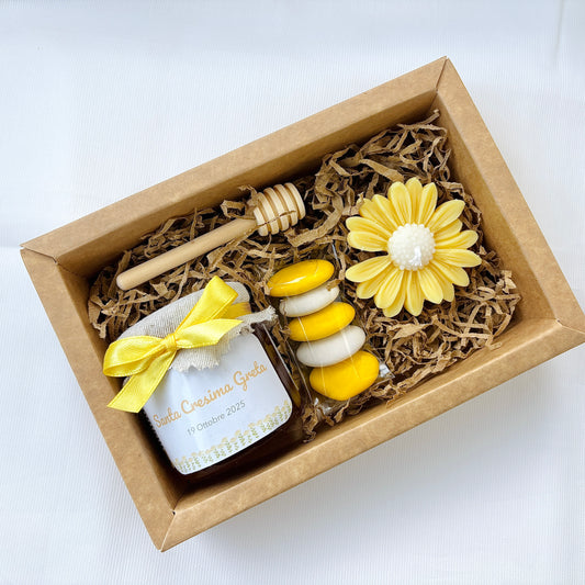 Baptism favor box with 140 gr honey and scented cloud candle
