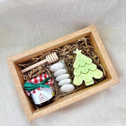 Baptism favor box with 140 gr honey and scented cloud candle