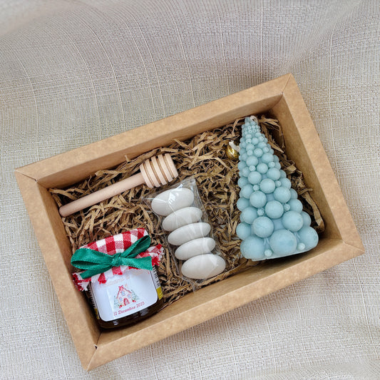 Baptism favor box with 140 gr honey and scented cloud candle