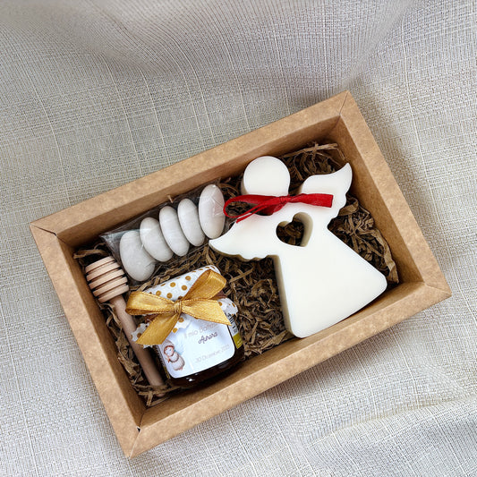 Baptism favor box with 140 gr honey and scented cloud candle