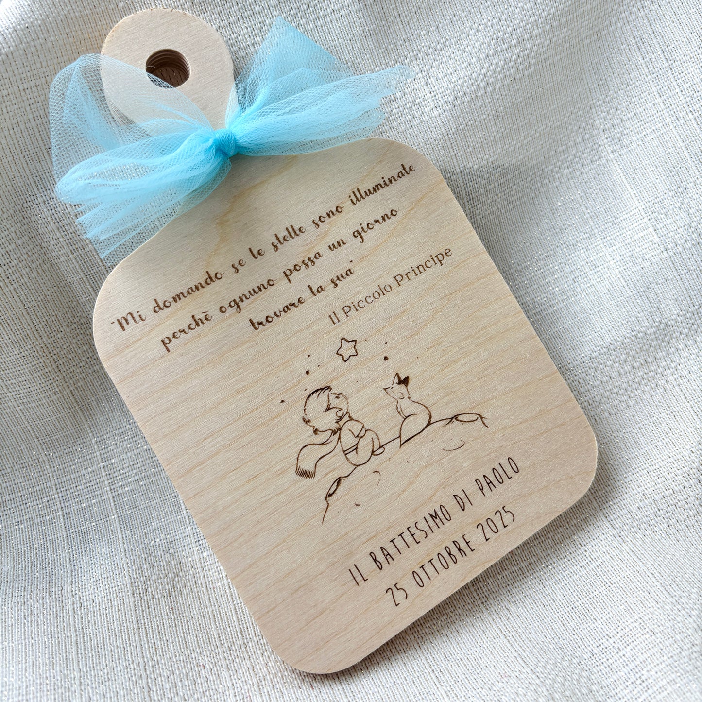Baptism Favor Beech Wood Cutting Board with Personalized Engraving on the Little Prince Theme