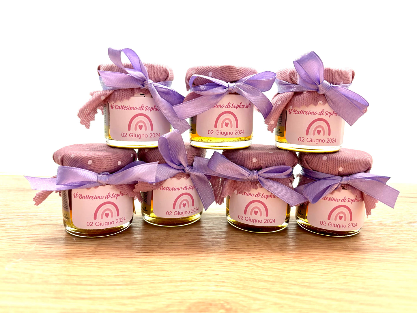 Baptism favor for girls, jar of artisanal wildflower honey 50 gr-140gr-250gr, customizable label