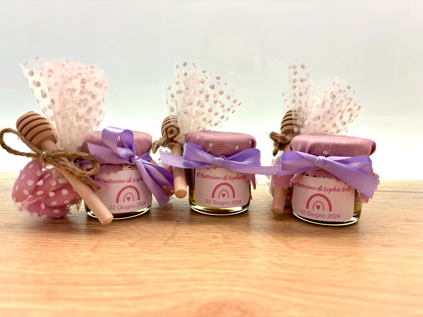 Baptism favor for girls, jar of artisanal wildflower honey 50 gr-140gr-250gr, customizable label