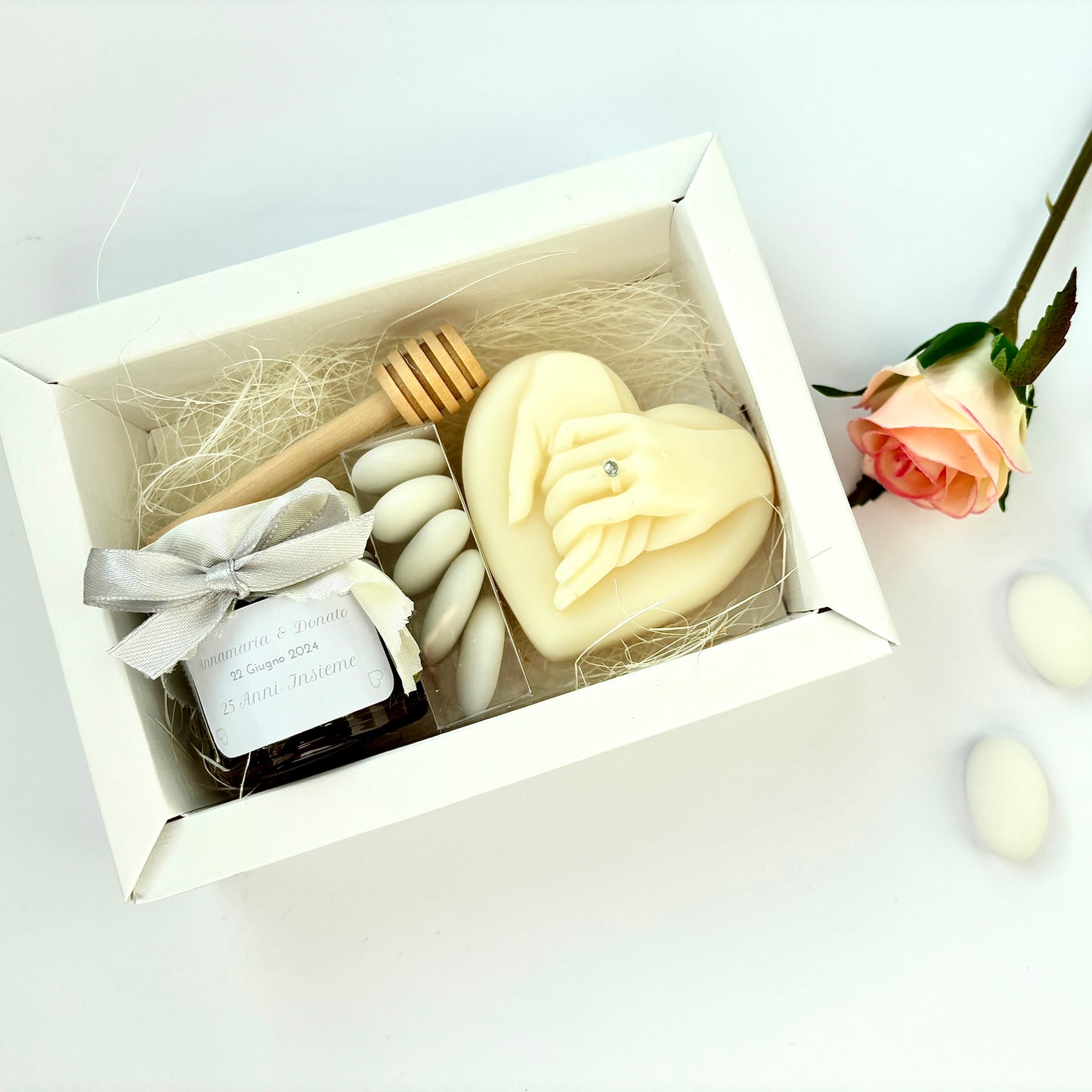Wedding or Anniversary Favor Box with 50g Honey and Scented Candle