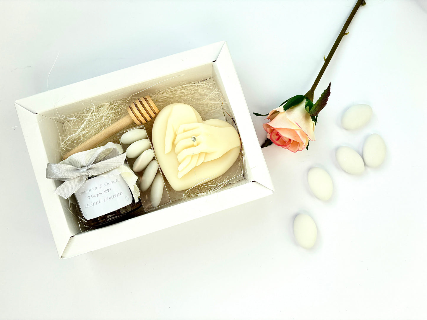 Wedding or Anniversary Favor Box with 50g Honey and Scented Candle