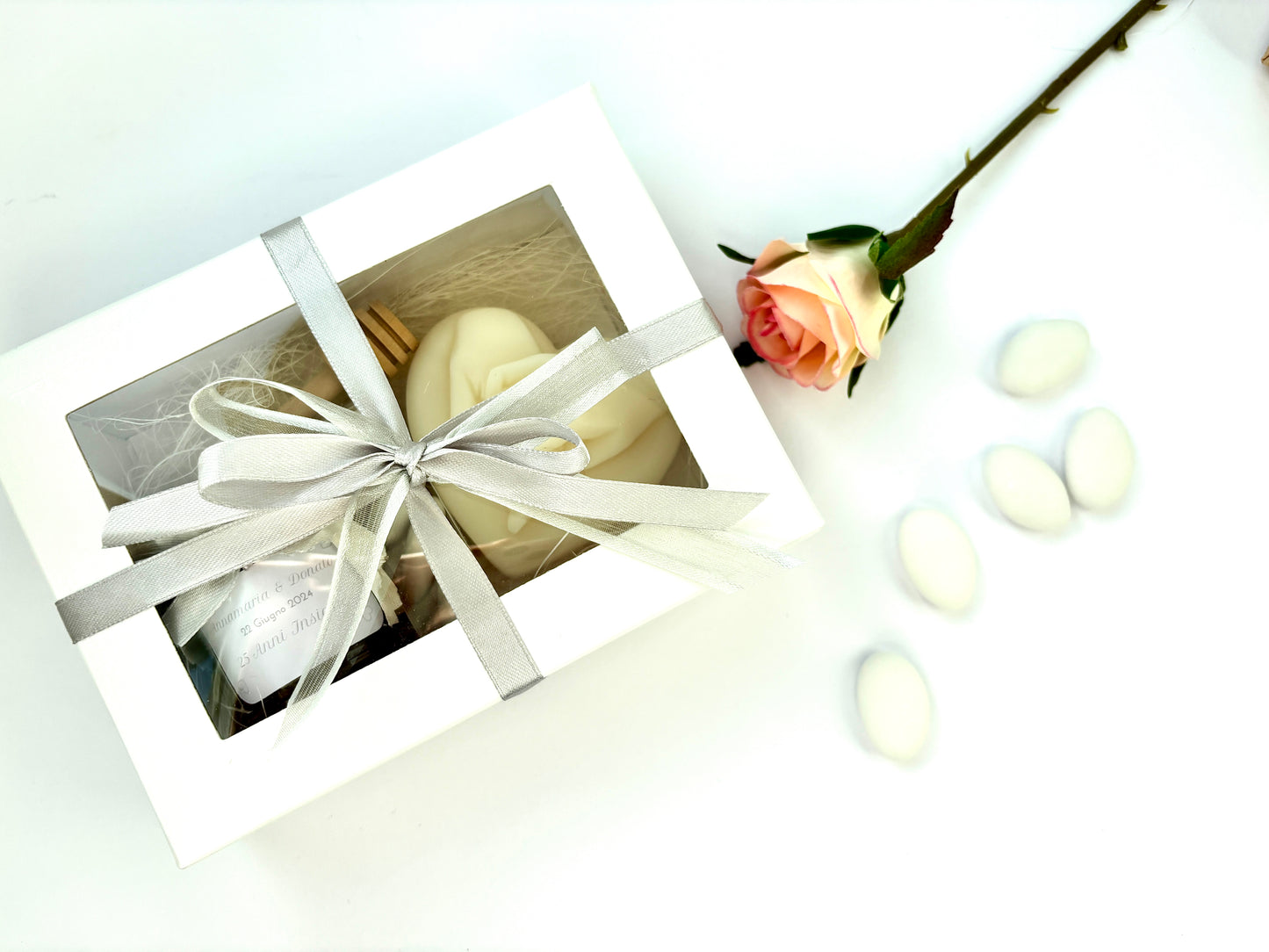 Wedding or Anniversary Favor Box with 50g Honey and Scented Candle