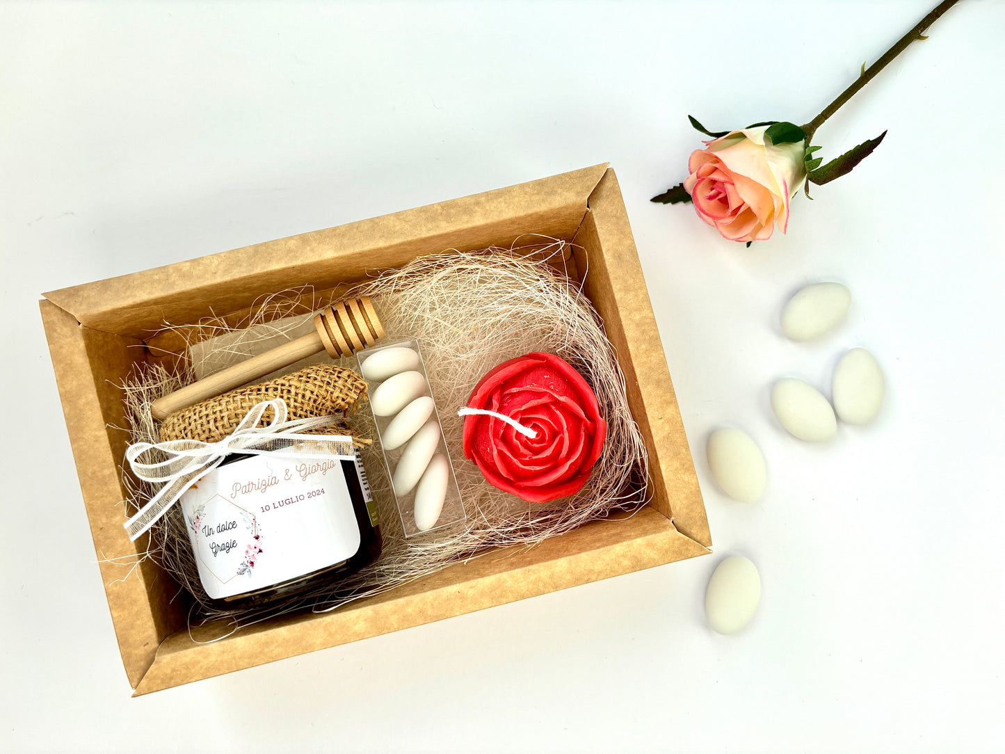 Wedding Favor Box with Honey 140 gr and Scented Candle