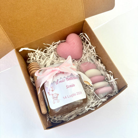Baptism favor box with 140 gr honey and scented butterfly candle