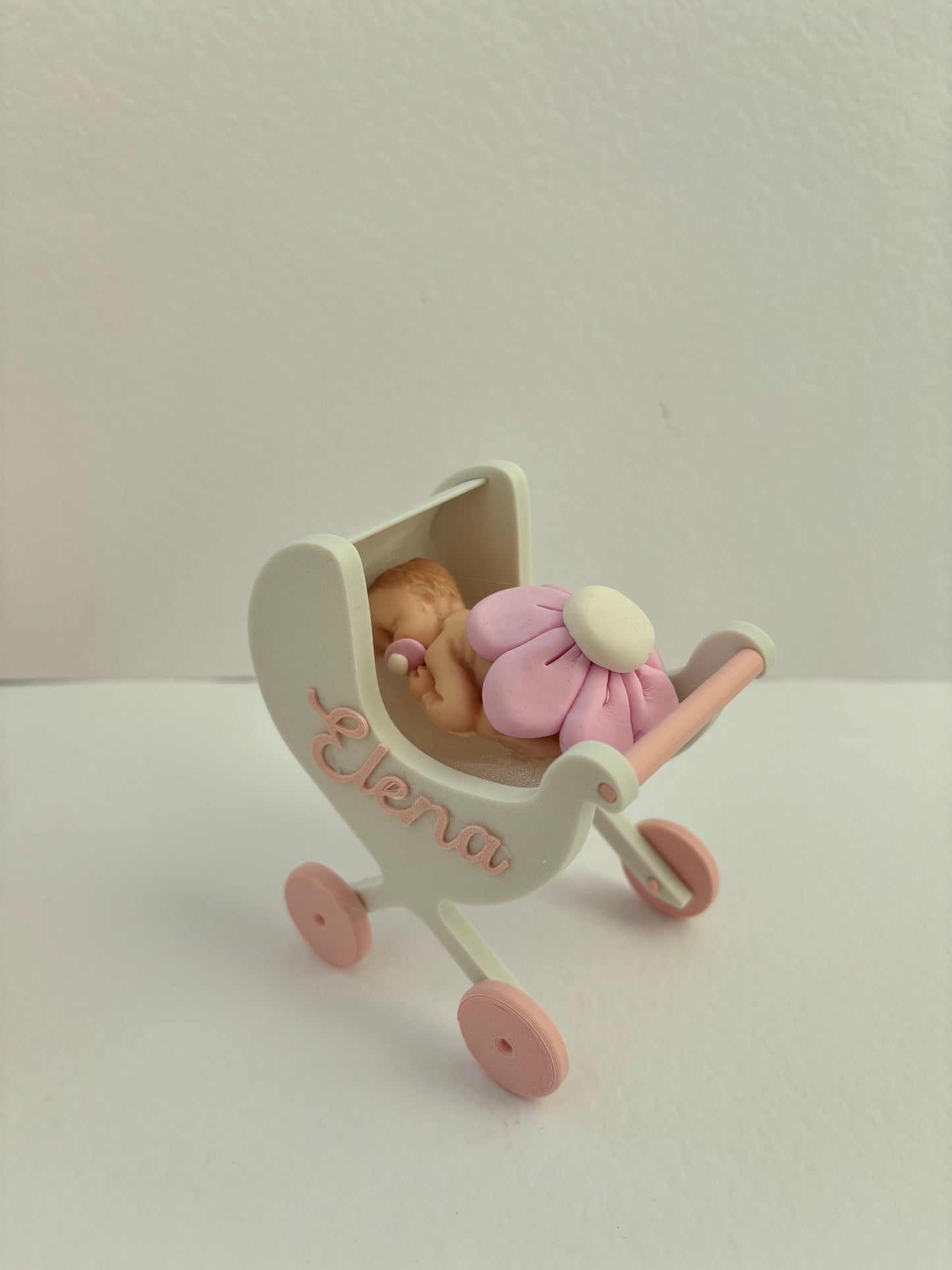 Baptism favor for girls/baby in pink or light blue fimo in the pram
