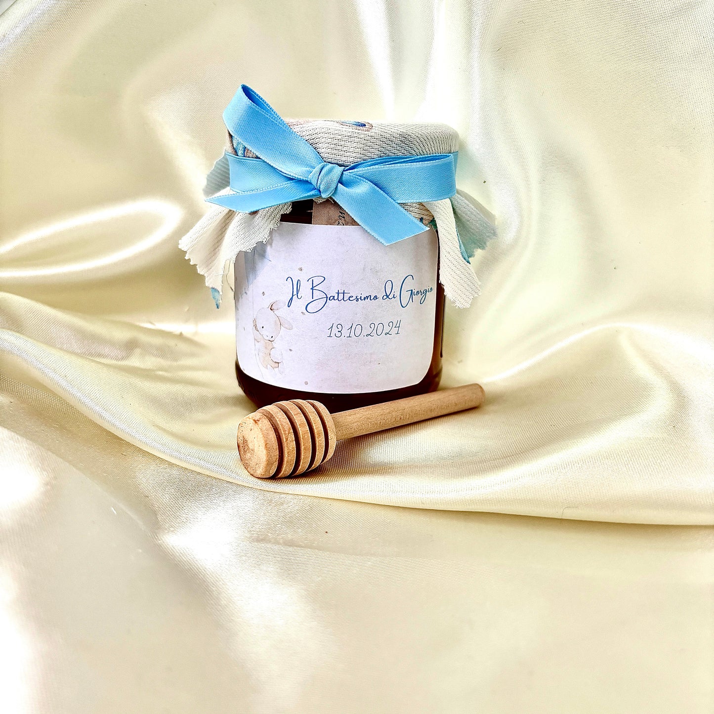 Wooden Box for Baptism Jar of Millefiori Honey - Acacia - Chestnut handcrafted 250gr