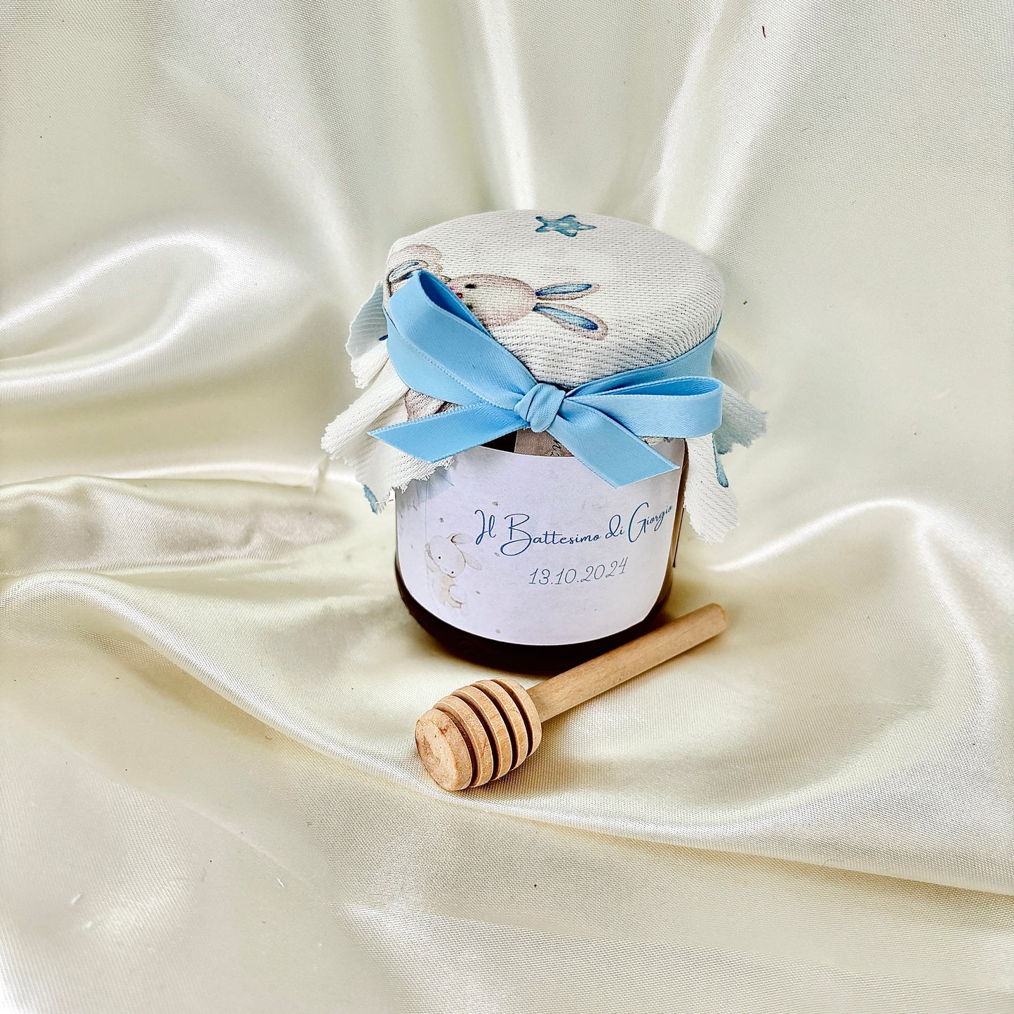 Wooden Box for Baptism Jar of Millefiori Honey - Acacia - Chestnut handcrafted 250gr