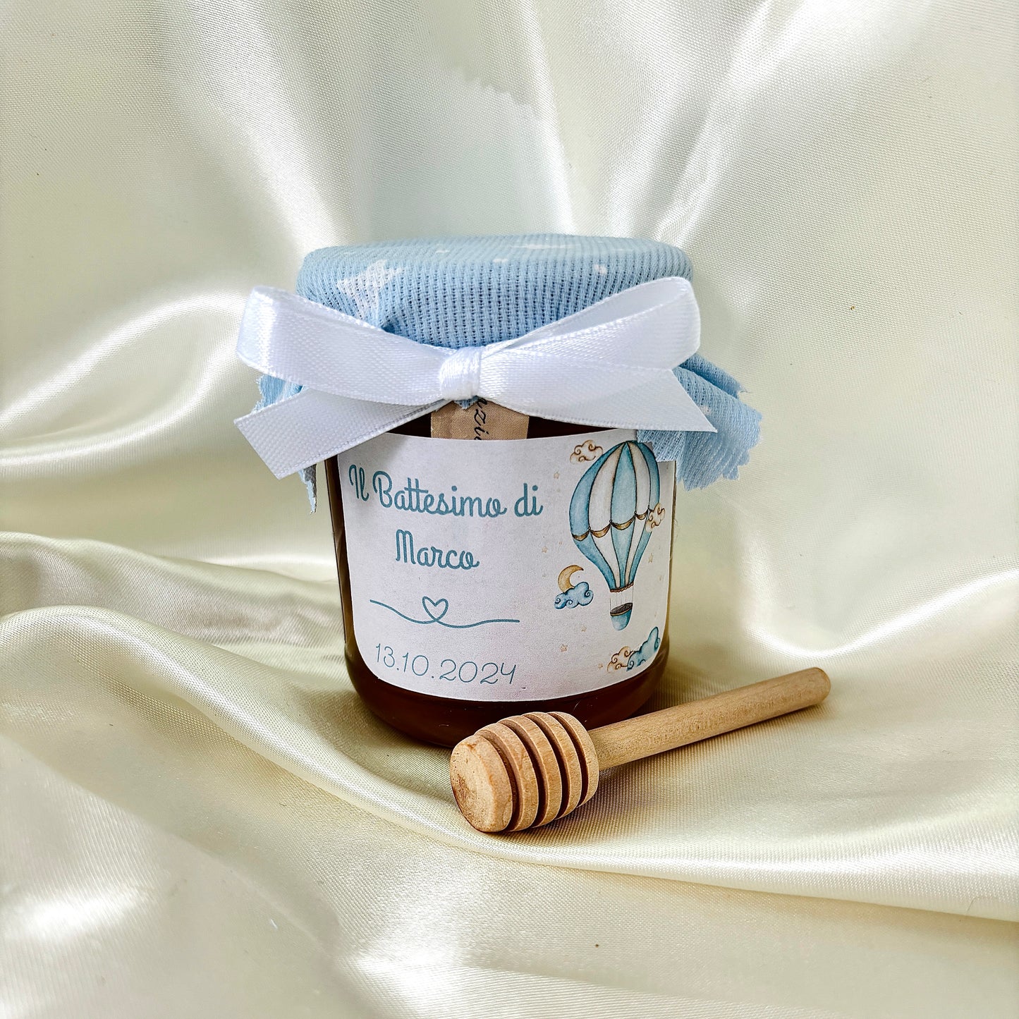 Wooden Box for Baptism Jar of Millefiori Honey - Acacia - Chestnut handcrafted 250gr