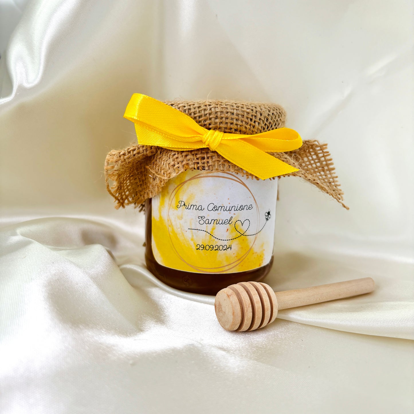 Wooden Box for Baptism Jar of Millefiori Honey - Acacia - Chestnut handcrafted 250gr