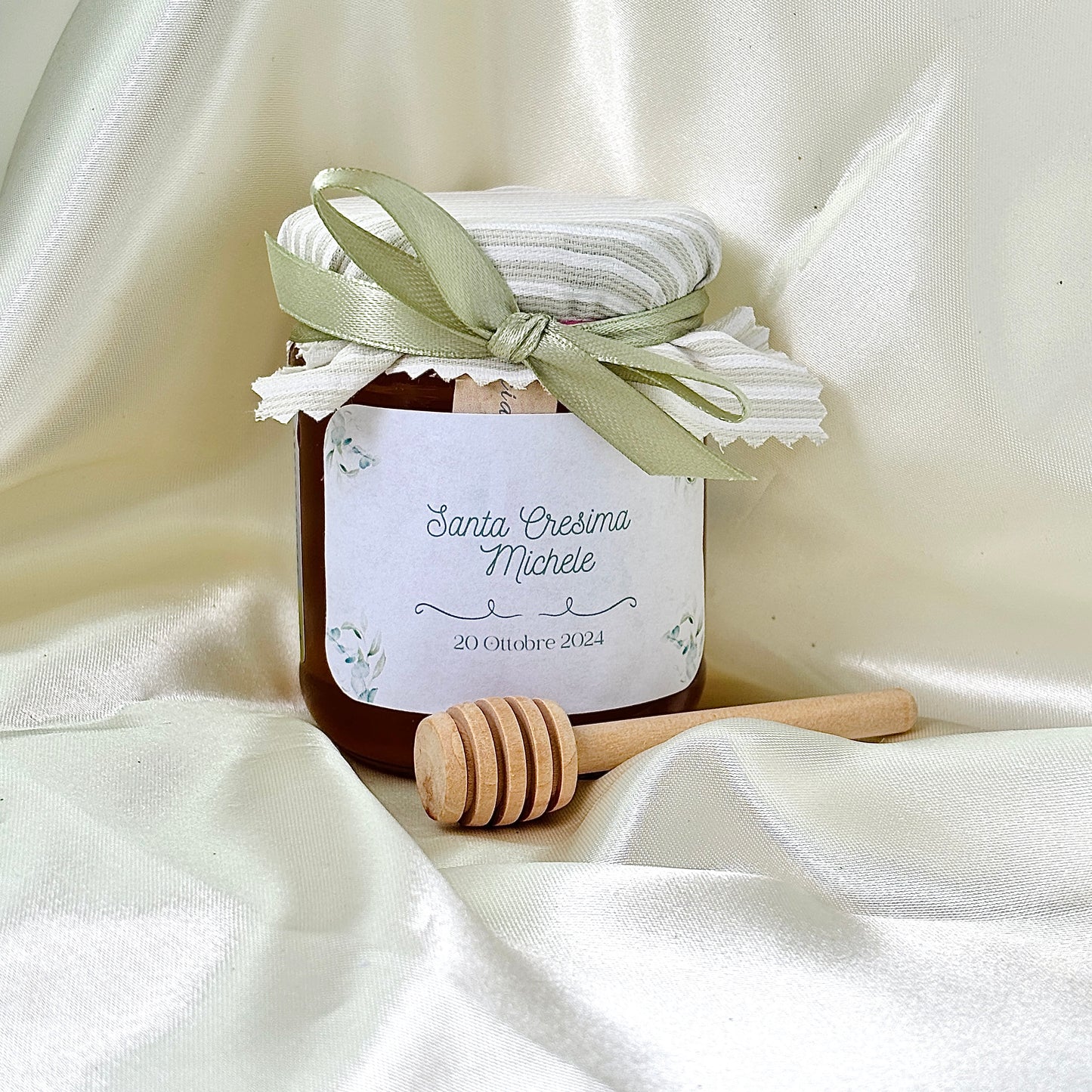 Wooden Box for Baptism Jar of Millefiori Honey - Acacia - Chestnut handcrafted 250gr