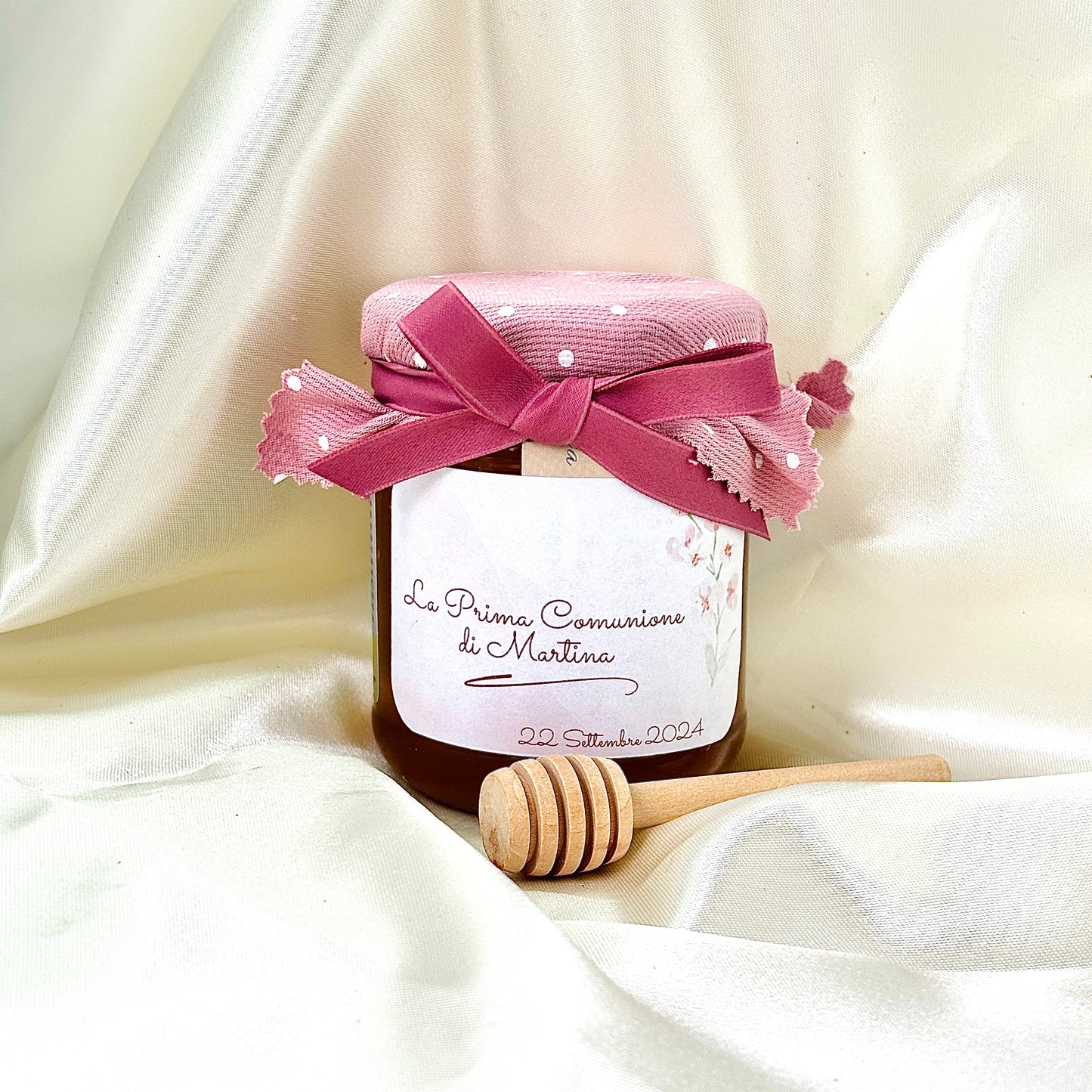 Wooden Box for Baptism Jar of Millefiori Honey - Acacia - Chestnut handcrafted 250gr