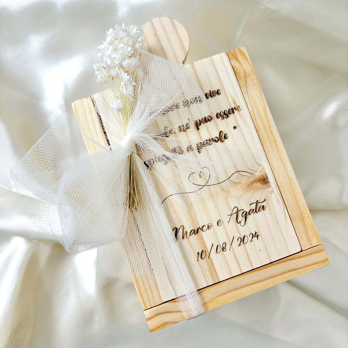 Wooden Box for Wedding Honey Jar Millefiori - Acacia - Chestnut handcrafted 250gr