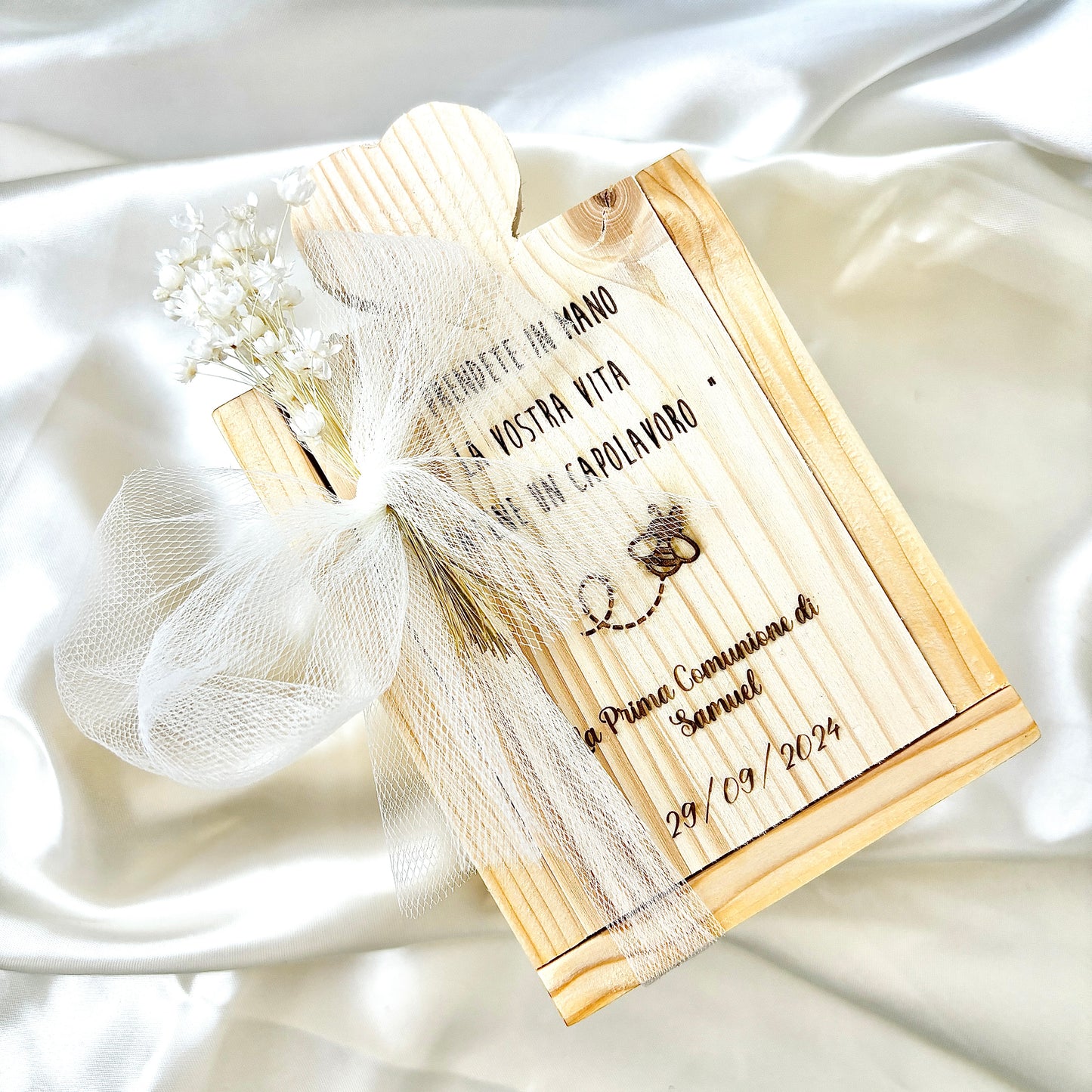 Wooden Box for Baptism Jar of Millefiori Honey - Acacia - Chestnut handcrafted 250gr