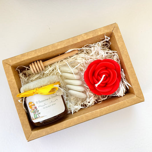 Baptism favor Little Prince themed box with 140g honey and scented cloud candle or essence burning wafers