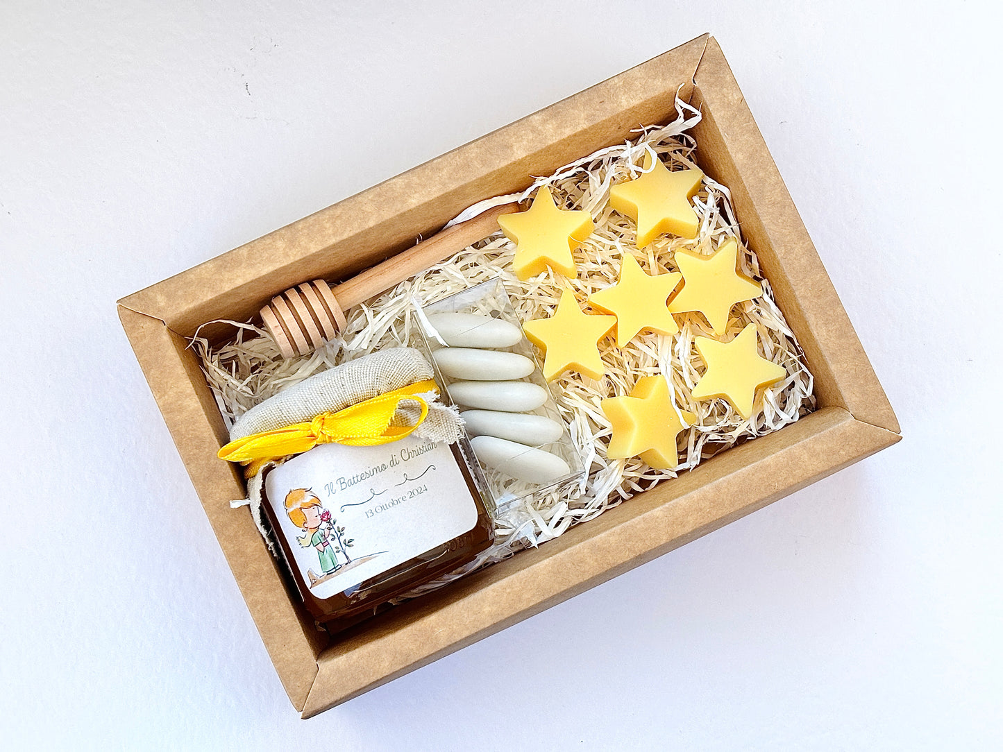 Baptism favor Little Prince themed box with 140g honey and scented cloud candle or essence burning wafers