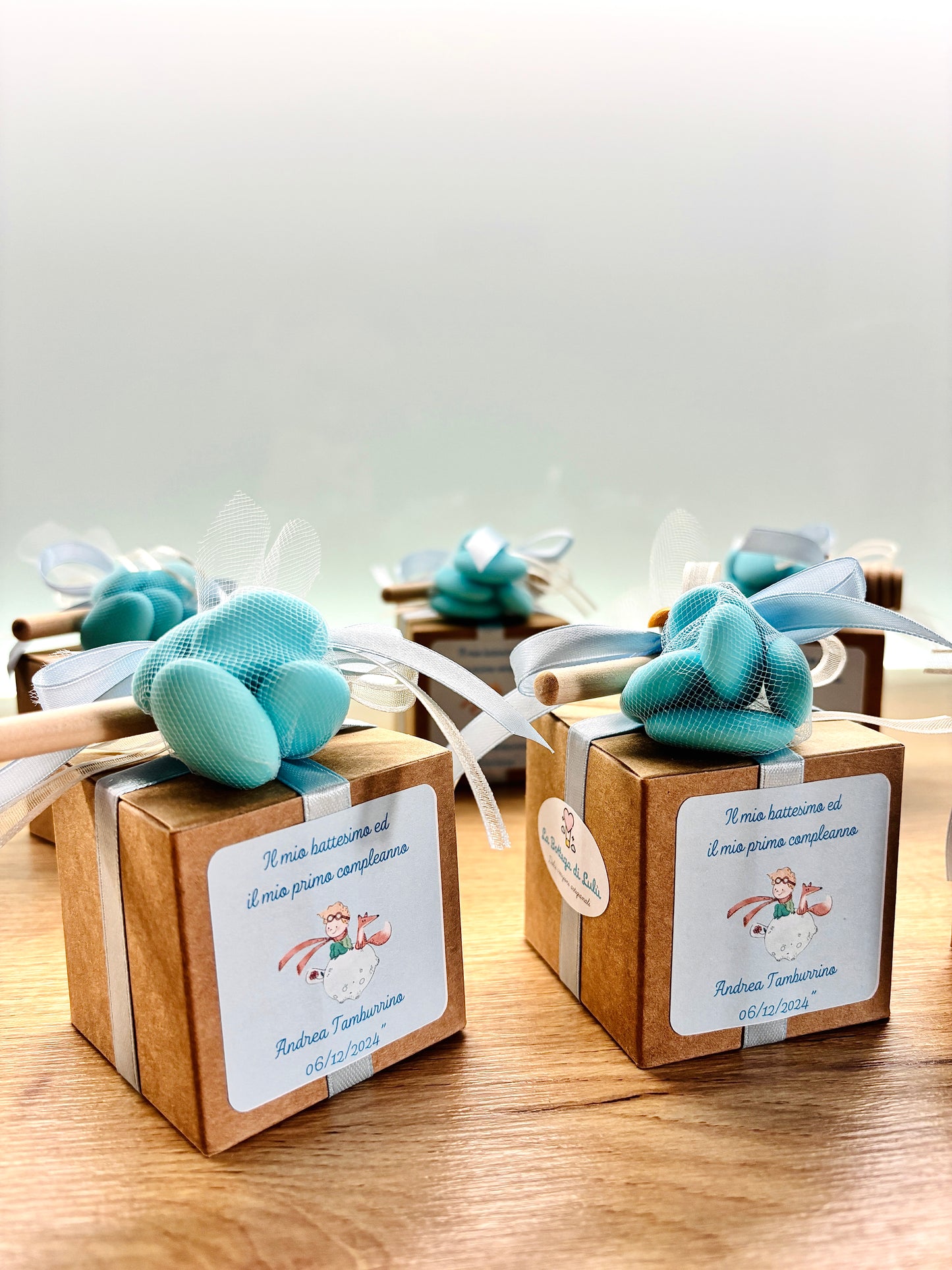 Bonbonnières Baptême Bébé PETIT PRINCE Pot de miel de fleurs sauvages artisanal 50g - 140g - 250g, étiquette personnalisable bleu clair