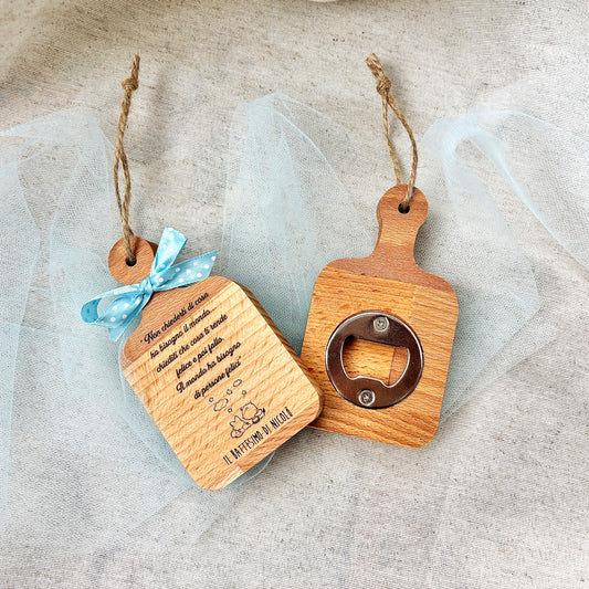Baptism Favor Mini Bottle Opener in Beech Wood with Little Prince Theme