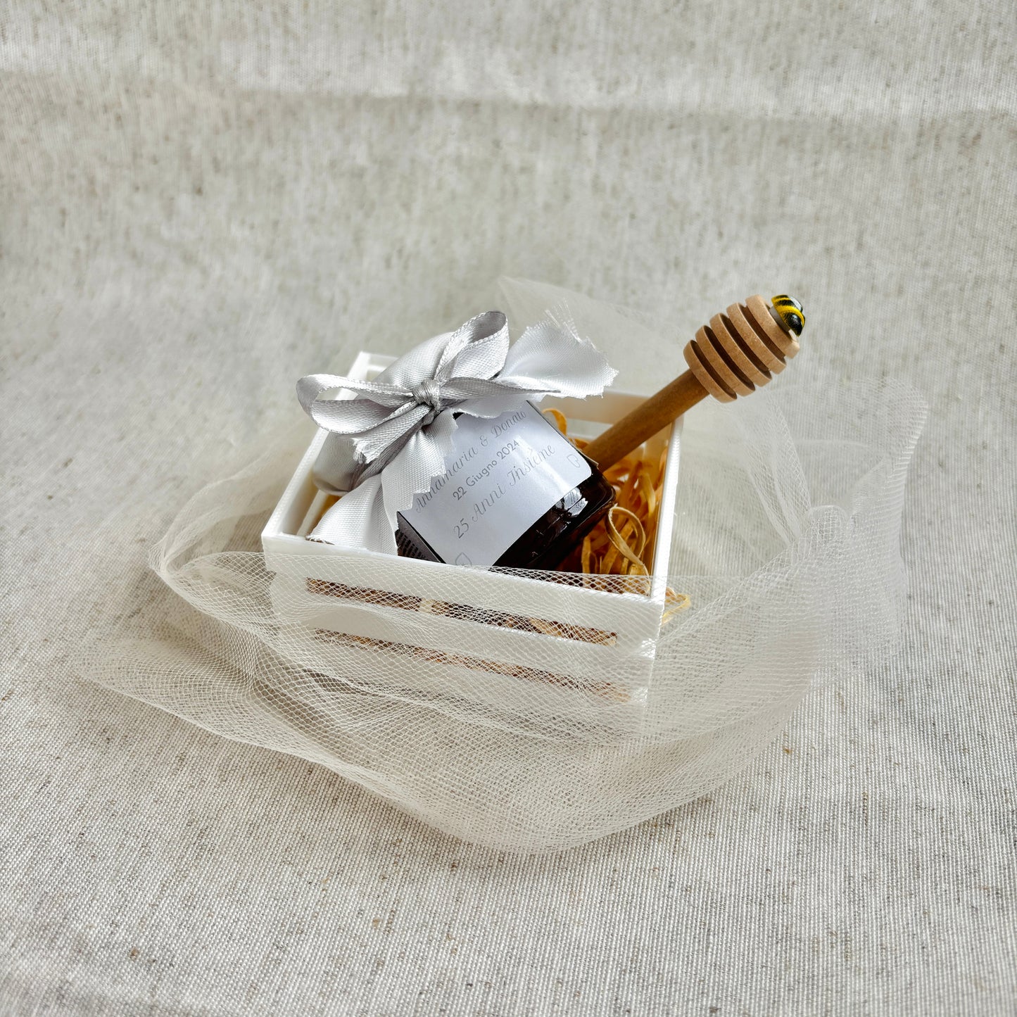 Wedding Favor Jar of artisanal wildflower honey 50 gr-140gr-250 gr, gold and pink color, customizable label