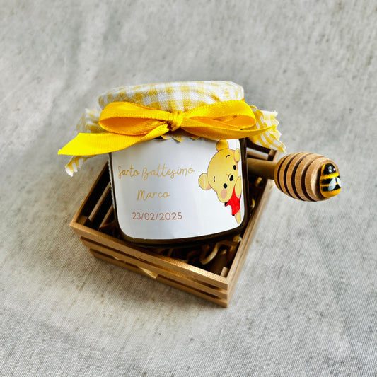 Wedding Favor Jar of artisanal wildflower honey 50 gr-140gr-250 gr, white and antique pink color, customizable label