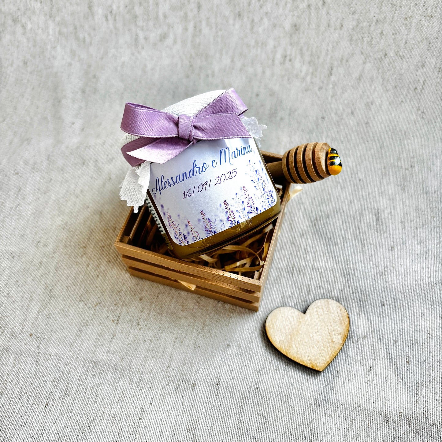 Wedding Favor Jar of artisanal wildflower honey 50 gr-140gr-250 gr, gold and pink color, customizable label