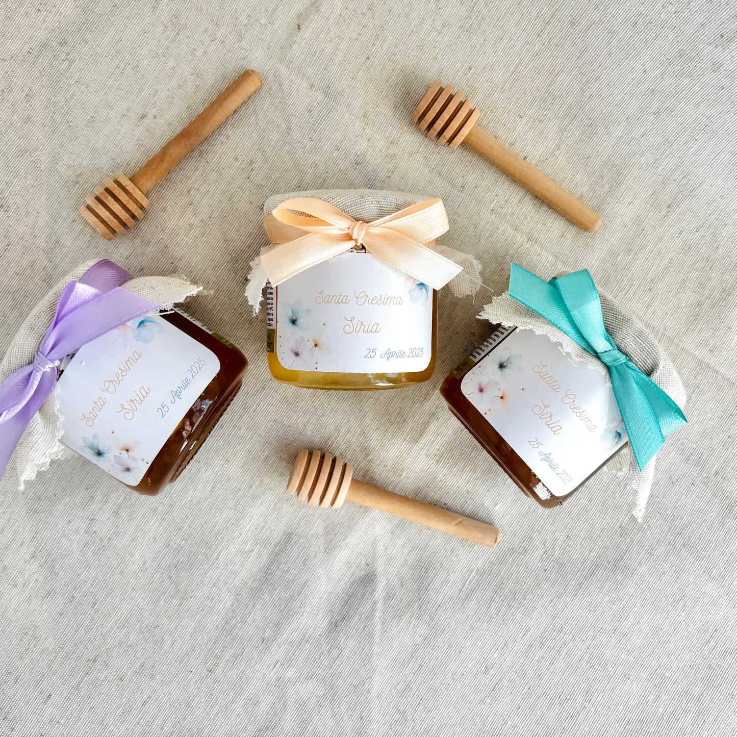 Baptism favor box with 140 gr honey and scented cloud candle