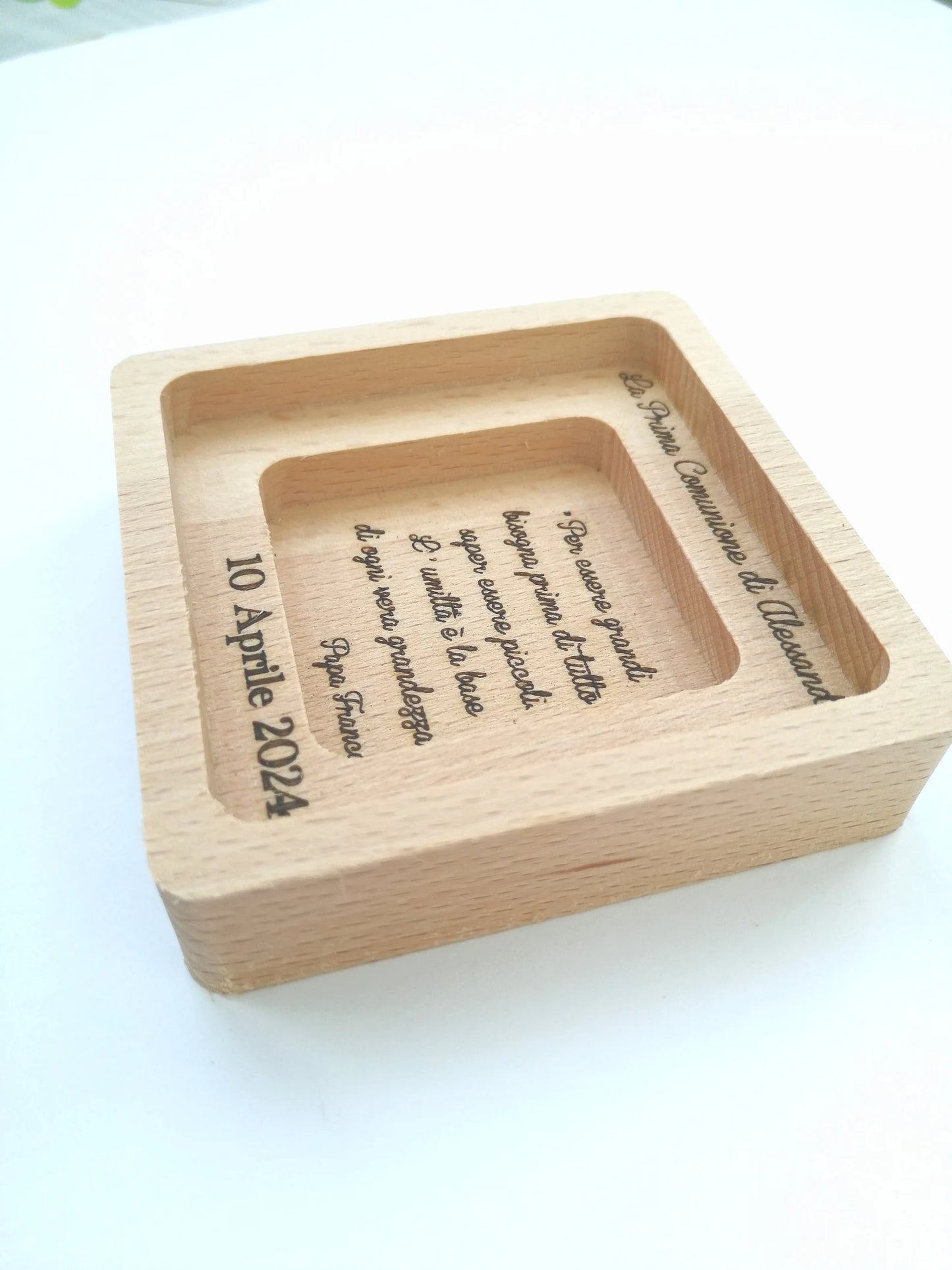 Bomboniera Prima Comunione bambina, quadretto in legno di Faggio, incisione personalizzata
