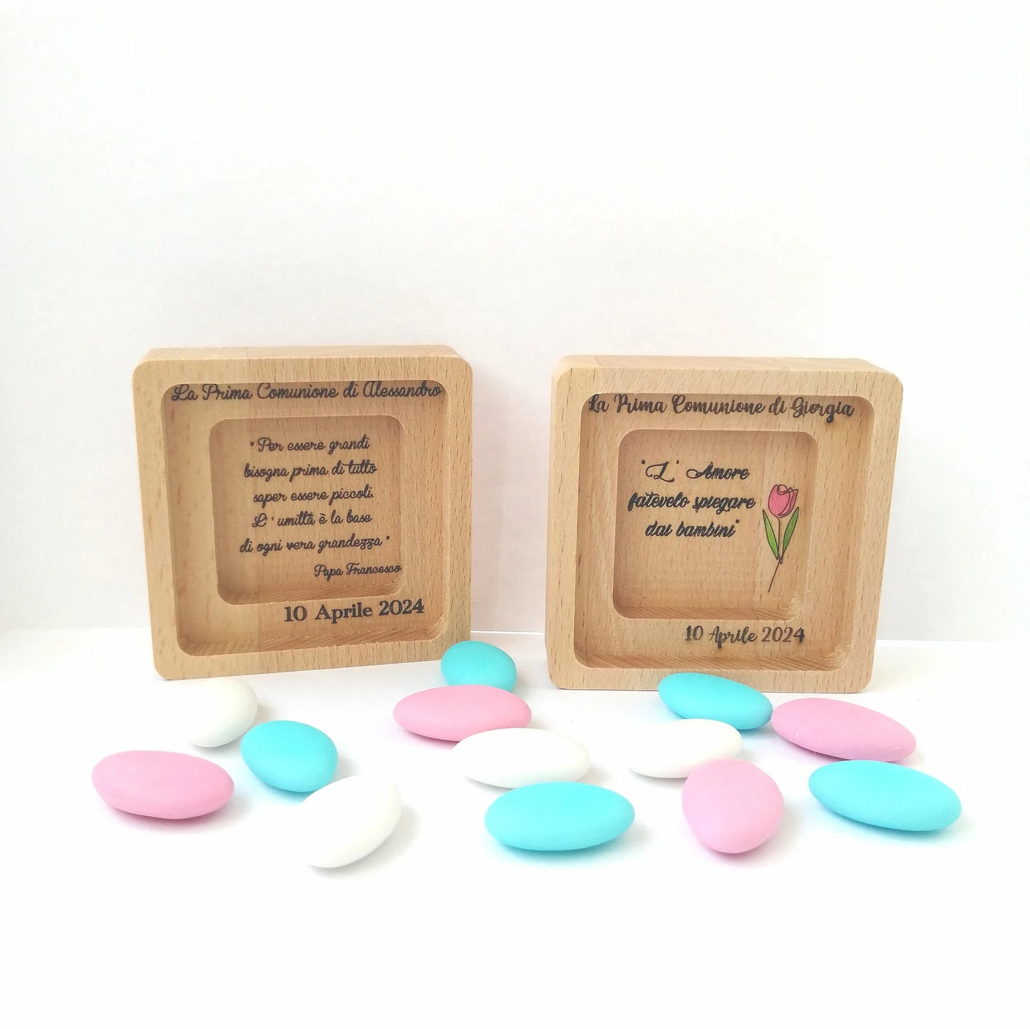 First Communion favor for girls, beech wood picture, personalized engraving