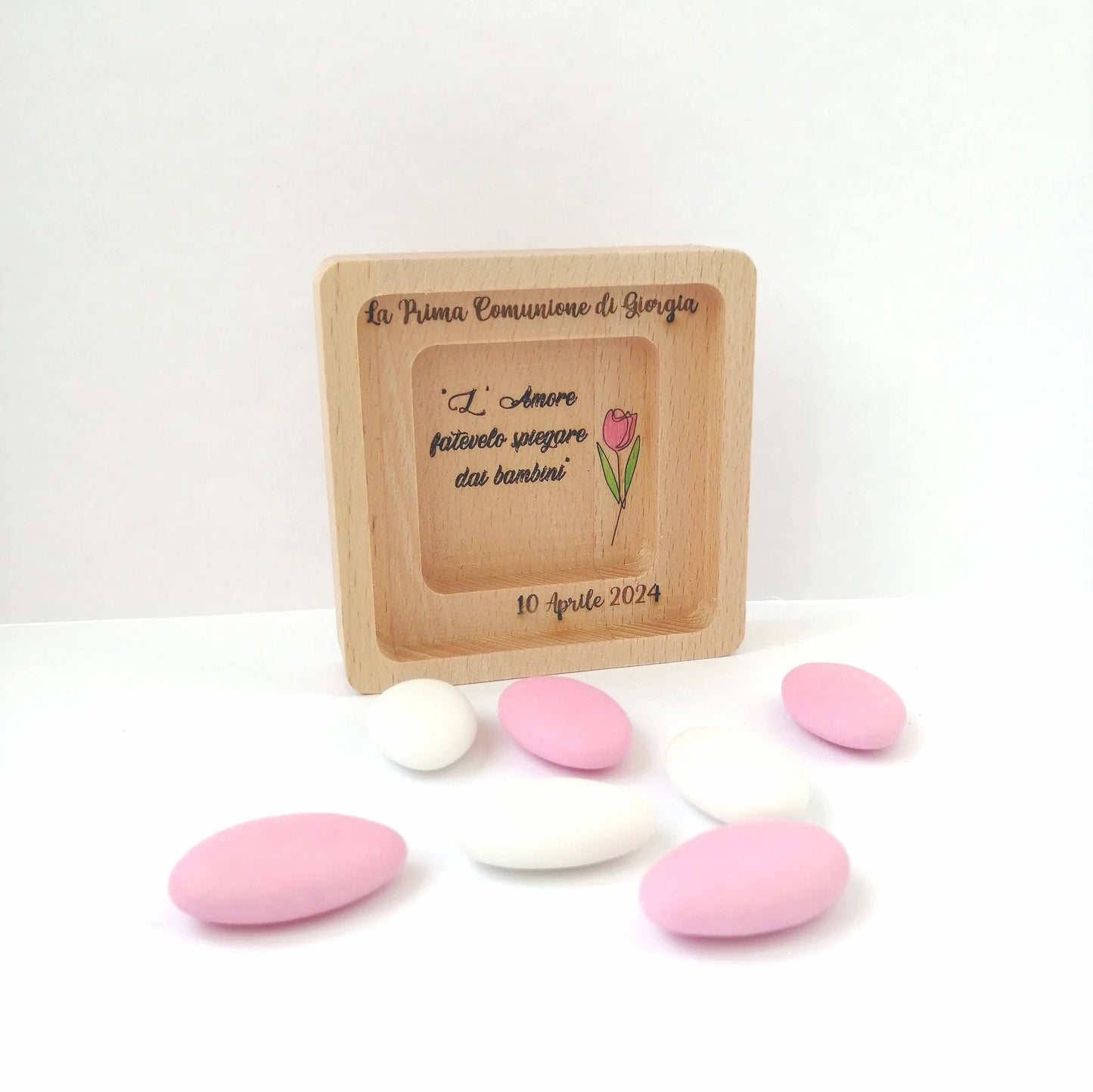 First Communion favor for girls, beech wood picture, personalized engraving